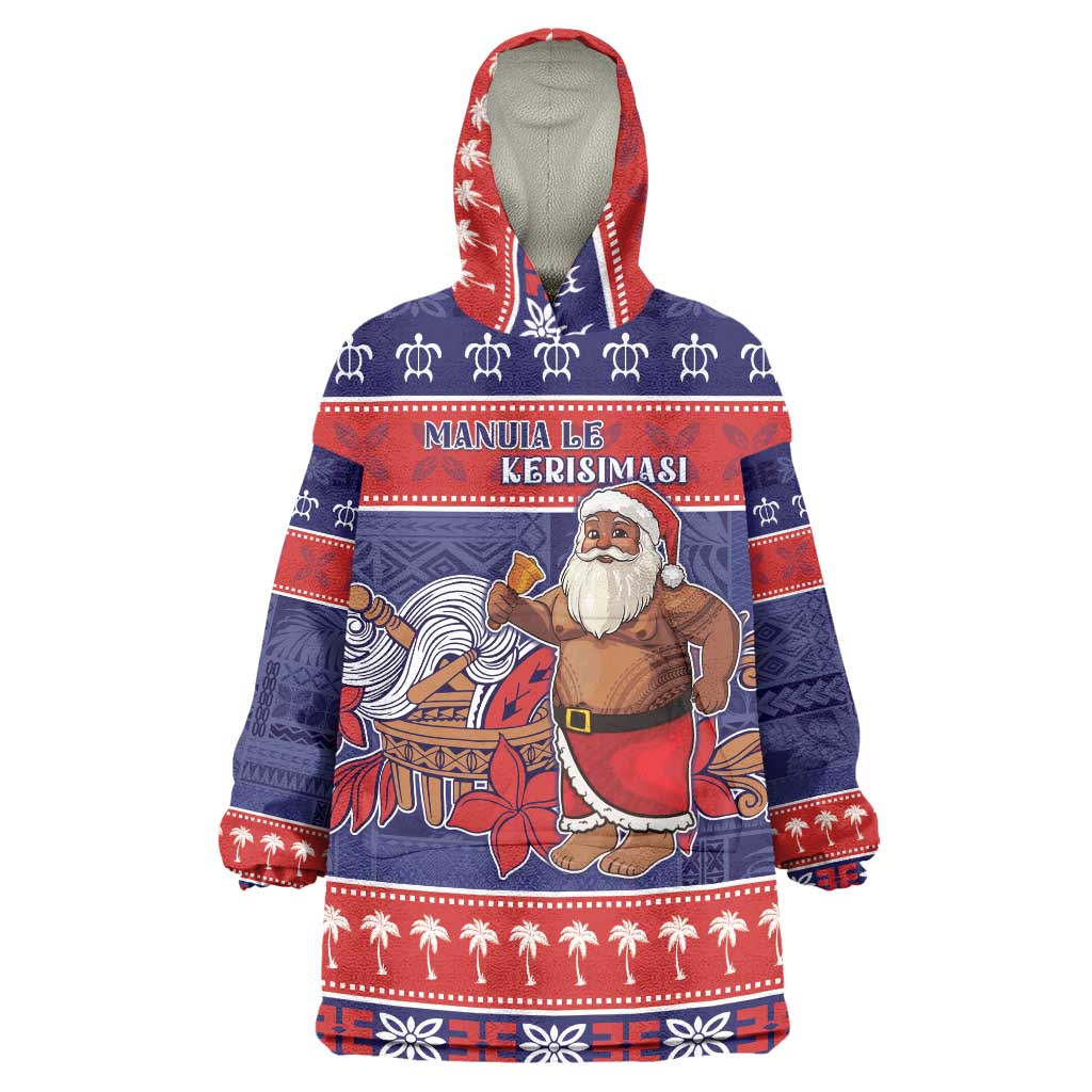 Samoa Christmas Wearable Blanket Hoodie Samoan Santa Claus Manuia Le Kerisimasi LT05 One Size Blue - Polynesian Pride