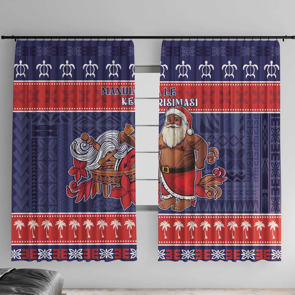 Samoa Christmas Window Curtain Samoan Santa Claus Manuia Le Kerisimasi LT05 With Hooks Blue - Polynesian Pride