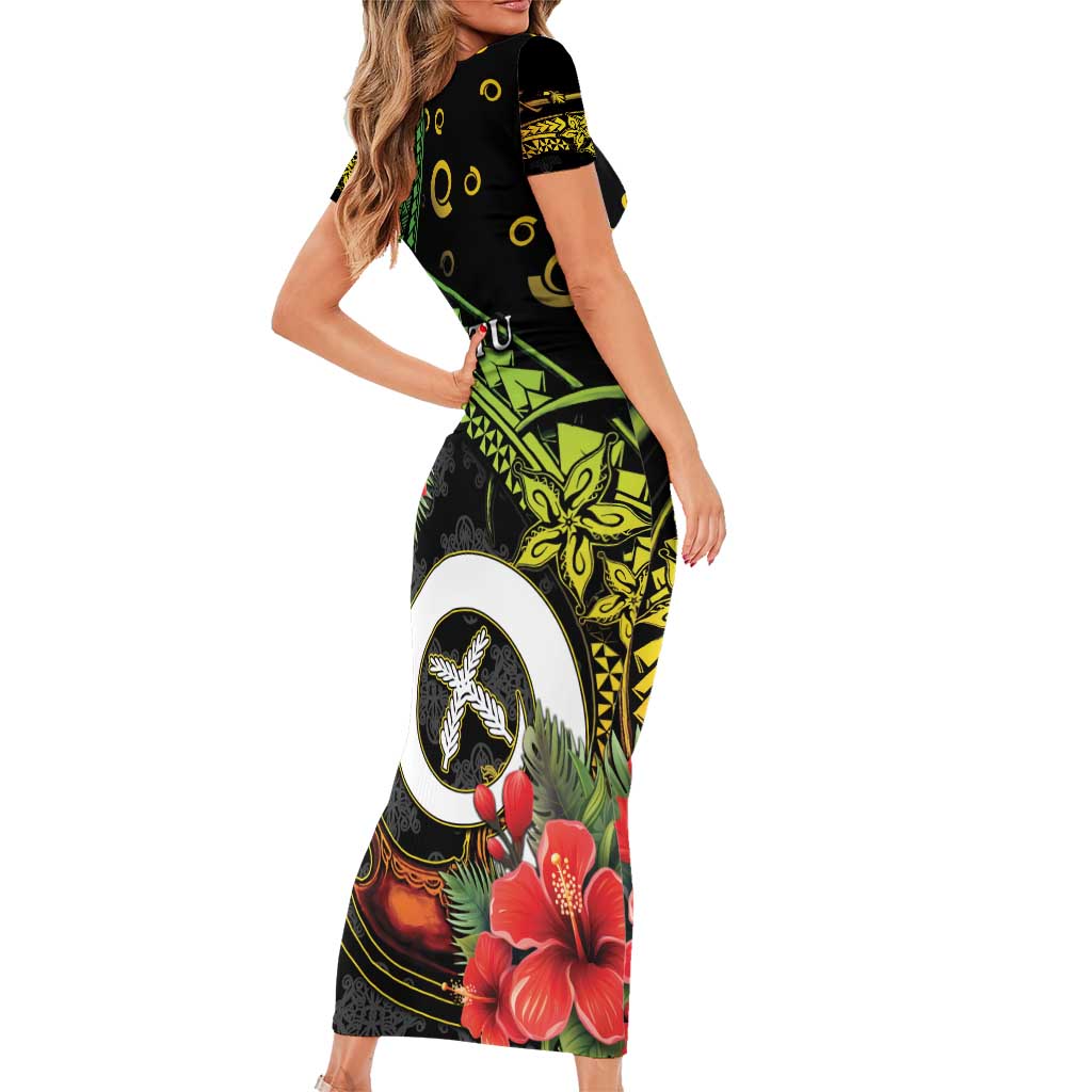 Love Vanuatu Christmas Short Sleeve Bodycon Dress God Yumi Polynesian Tribal Pattern LT05 - Polynesian Pride