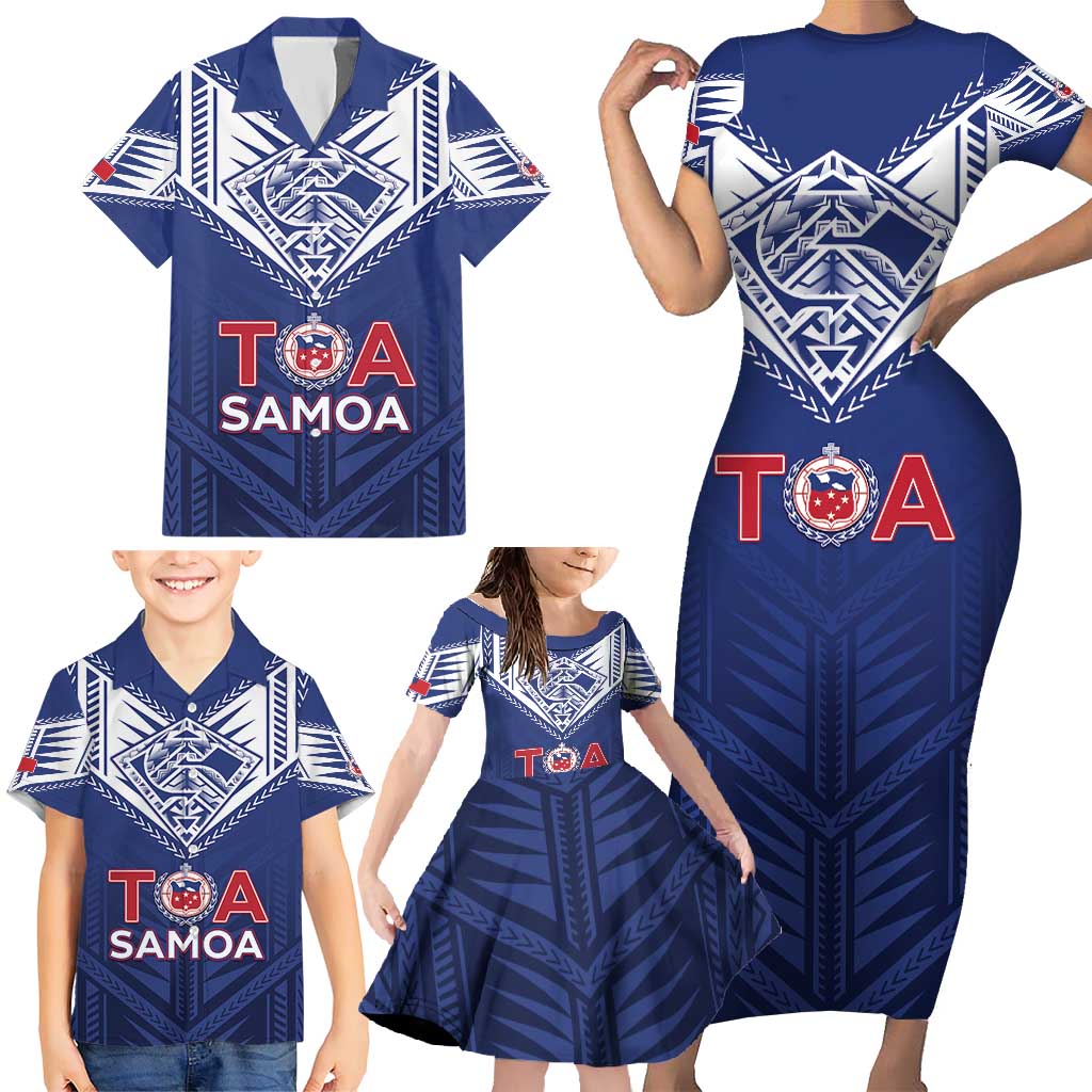Super Toa Samoa Rugby Custom Family Matching Short Sleeve Bodycon Dress and Hawaiian Shirt Warrior Spirit LT05