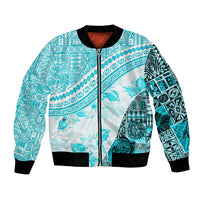 Hawaiian Tapa Bomber Jacket Traditional Vintage Pattern Aqua LT05 Unisex Aqua - Polynesian Pride