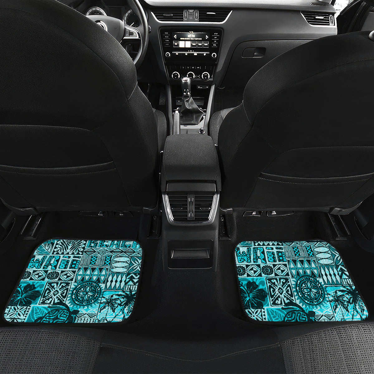 Hawaiian Tapa Car Mats Traditional Vintage Pattern Aqua LT05 - Polynesian Pride
