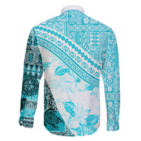 Hawaiian Tapa Family Matching Long Sleeve Bodycon Dress and Hawaiian Shirt Traditional Vintage Pattern Aqua LT05 - Polynesian Pride