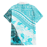 Hawaiian Tapa Family Matching Puletasi Dress and Hawaiian Shirt Traditional Vintage Pattern Aqua LT05 - Polynesian Pride