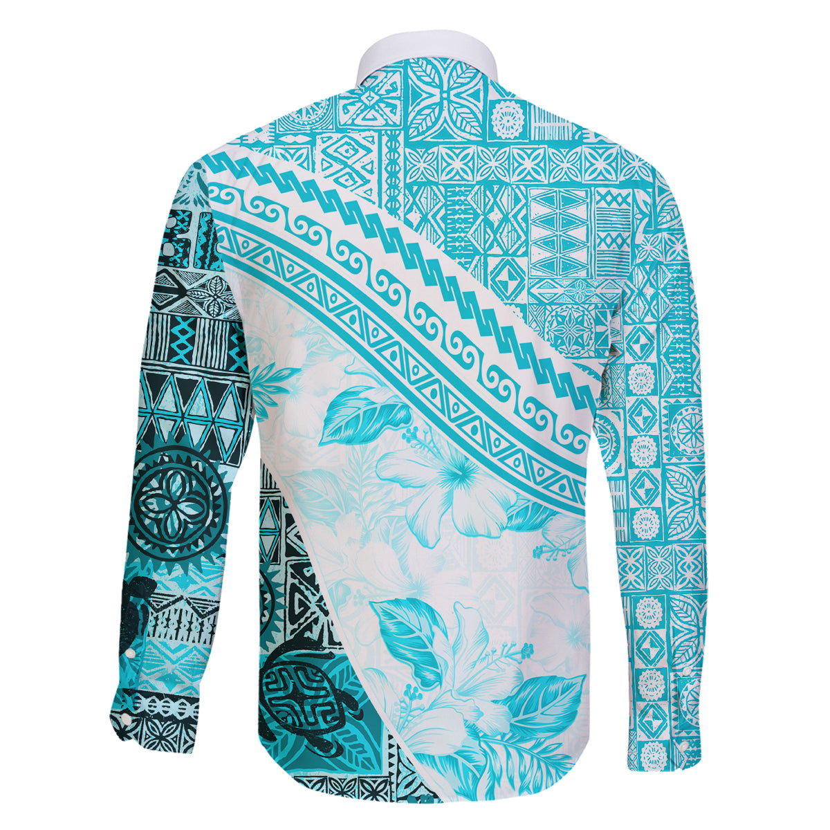 Hawaiian Tapa Family Matching Puletasi Dress and Hawaiian Shirt Traditional Vintage Pattern Aqua LT05 - Polynesian Pride