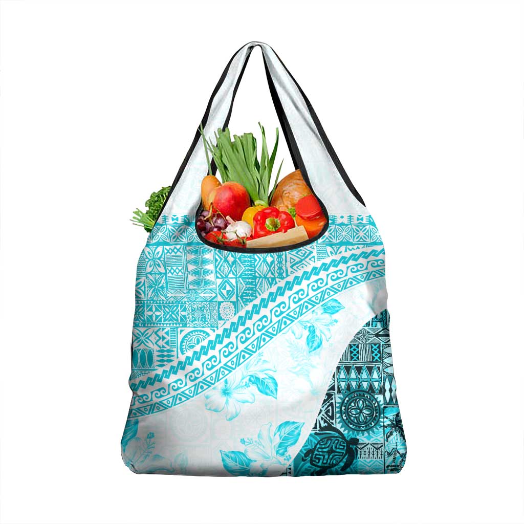 Hawaiian Tapa Grocery Bag Traditional Vintage Pattern Aqua