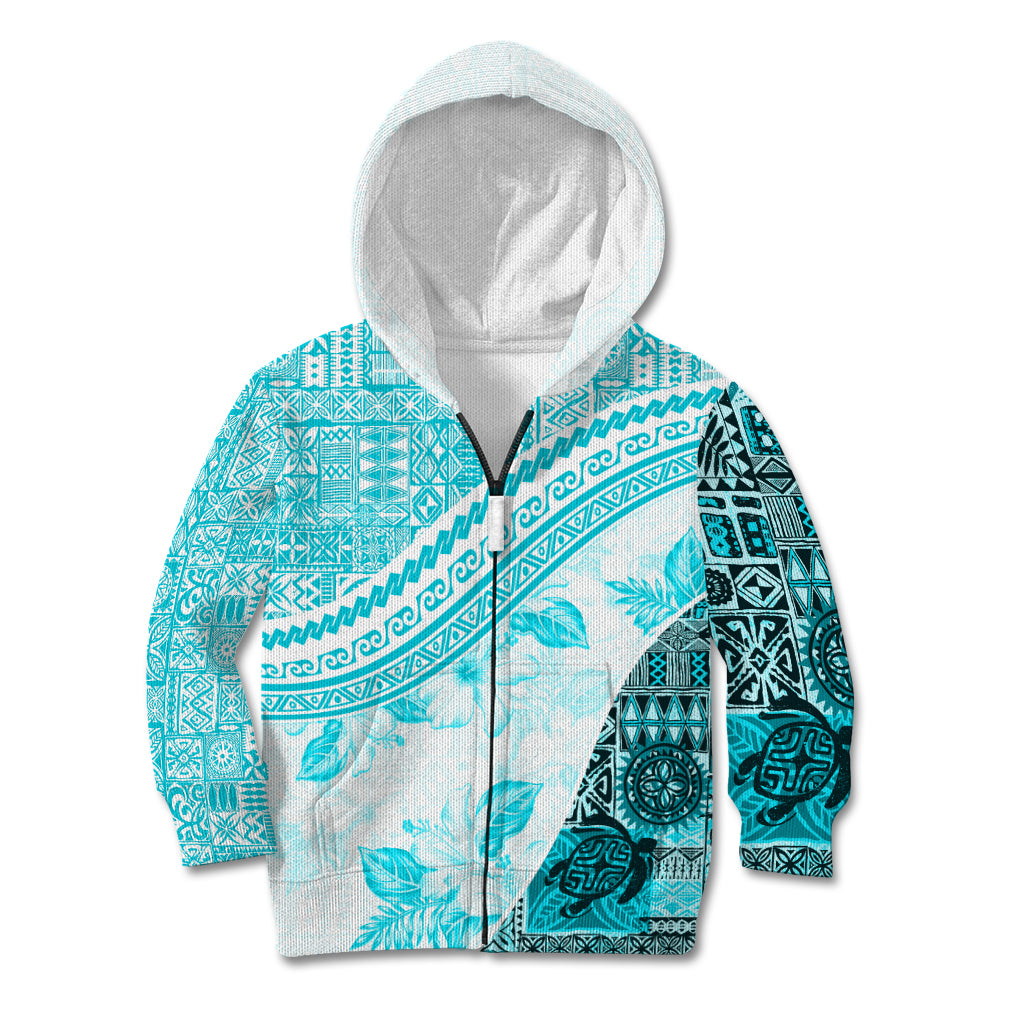 Hawaiian Tapa Kid Hoodie Traditional Vintage Pattern Aqua LT05 - Polynesian Pride