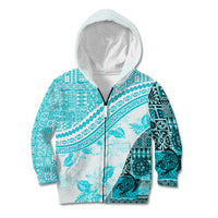 Hawaiian Tapa Kid Hoodie Traditional Vintage Pattern Aqua LT05 - Polynesian Pride