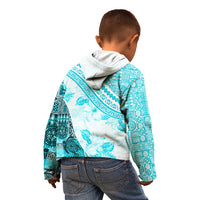 Hawaiian Tapa Kid Hoodie Traditional Vintage Pattern Aqua LT05 - Polynesian Pride