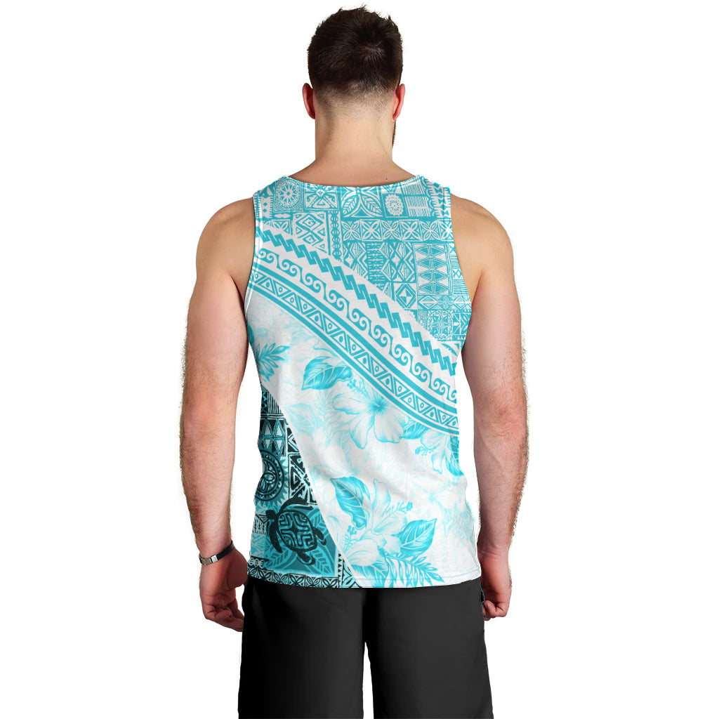 Hawaiian Tapa Men Tank Top Traditional Vintage Pattern Aqua LT05 - Polynesian Pride