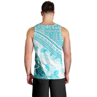 Hawaiian Tapa Men Tank Top Traditional Vintage Pattern Aqua LT05 - Polynesian Pride