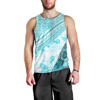 Hawaiian Tapa Men Tank Top Traditional Vintage Pattern Aqua LT05 - Polynesian Pride