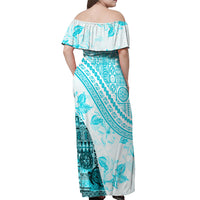 Hawaiian Tapa Off Shoulder Maxi Dress Traditional Vintage Pattern Aqua LT05 - Polynesian Pride