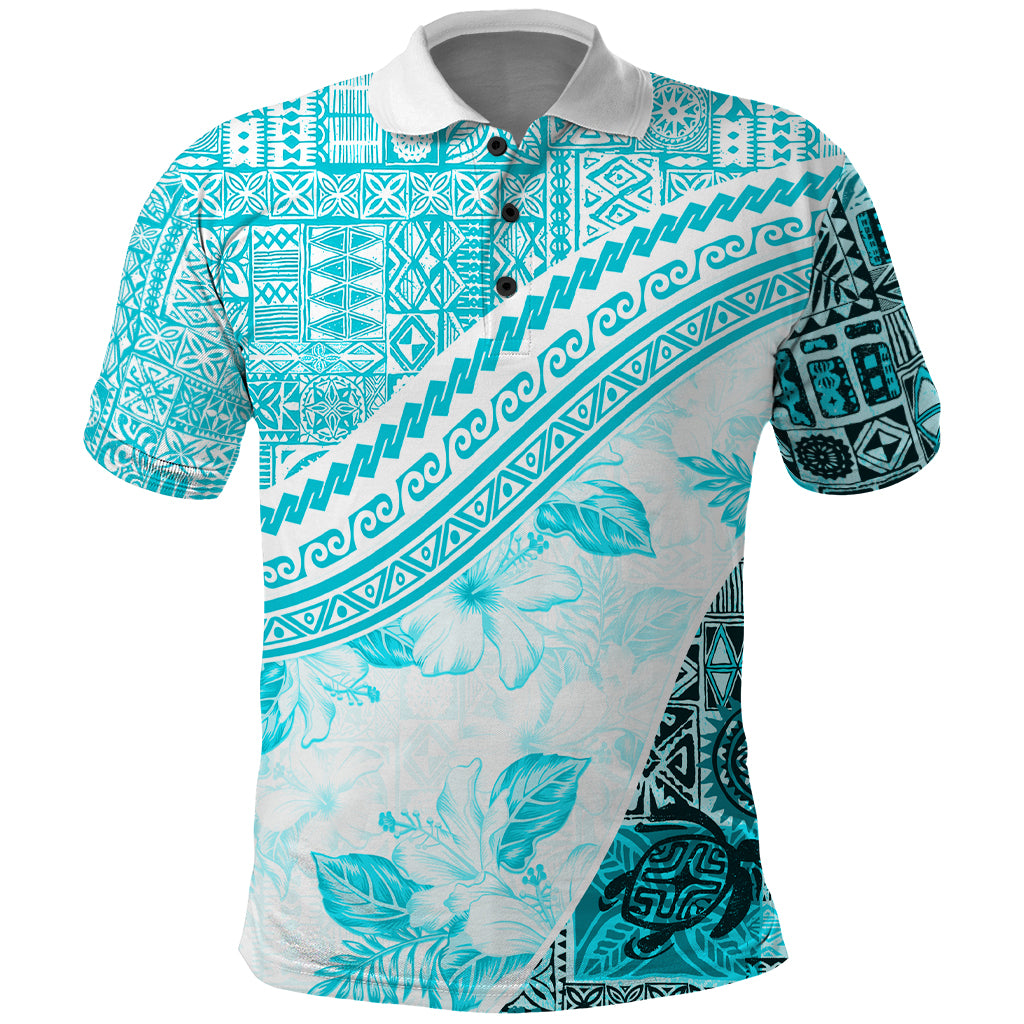 Hawaiian Tapa Polo Shirt Traditional Vintage Pattern Aqua LT05 Aqua - Polynesian Pride