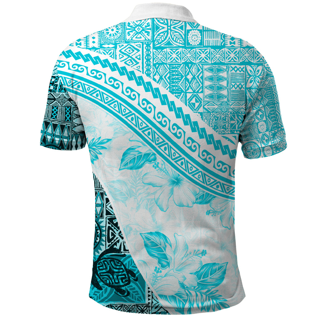 Hawaiian Tapa Polo Shirt Traditional Vintage Pattern Aqua LT05 - Polynesian Pride