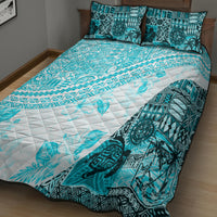 Hawaiian Tapa Quilt Bed Set Traditional Vintage Pattern Aqua LT05 - Polynesian Pride