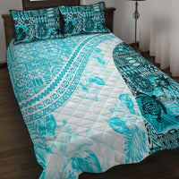 Hawaiian Tapa Quilt Bed Set Traditional Vintage Pattern Aqua LT05 - Polynesian Pride