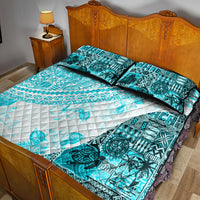 Hawaiian Tapa Quilt Bed Set Traditional Vintage Pattern Aqua LT05 - Polynesian Pride