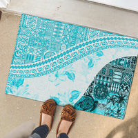 Hawaiian Tapa Rubber Doormat Traditional Vintage Pattern Aqua LT05 - Polynesian Pride