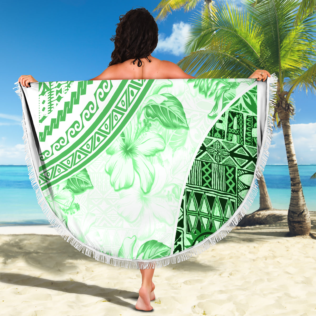 Hawaiian Tapa Beach Blanket Traditional Vintage Pattern Green LT05 - Polynesian Pride