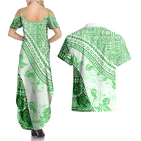 Hawaiian Tapa Couples Matching Summer Maxi Dress and Hawaiian Shirt Traditional Vintage Pattern Green LT05 - Polynesian Pride