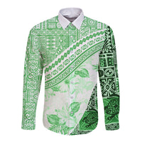 Hawaiian Tapa Long Sleeve Button Shirt Traditional Vintage Pattern Green LT05 Unisex Green - Polynesian Pride