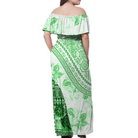 Hawaiian Tapa Off Shoulder Maxi Dress Traditional Vintage Pattern Green LT05 - Polynesian Pride