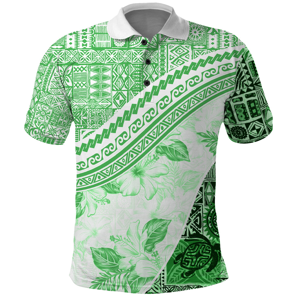 Hawaiian Tapa Polo Shirt Traditional Vintage Pattern Green LT05 Green - Polynesian Pride