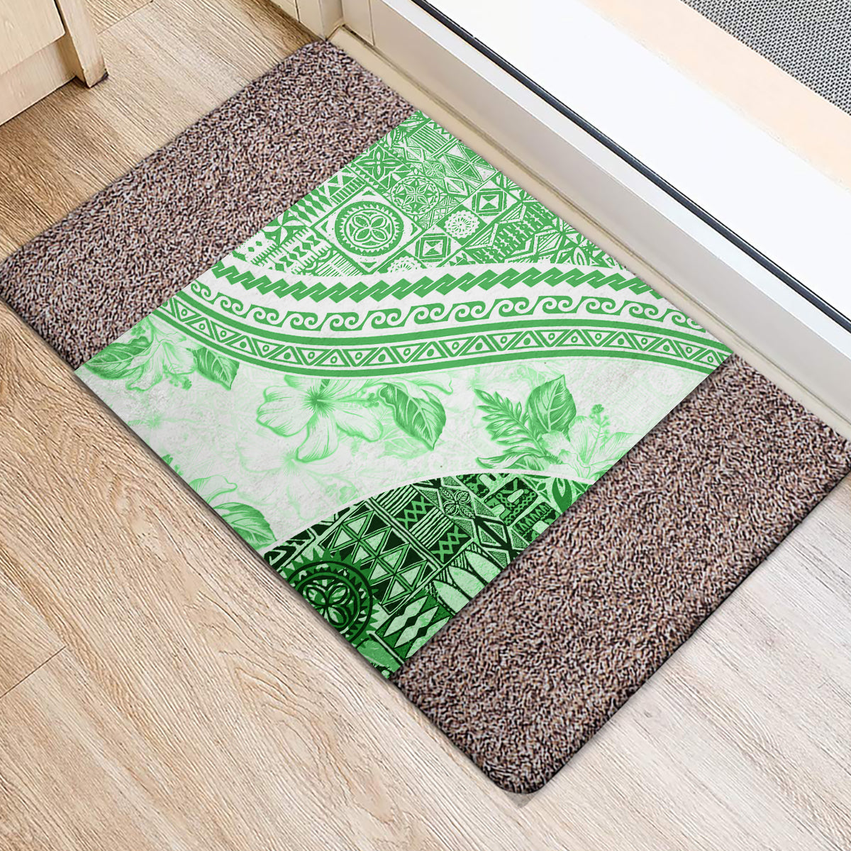 Hawaiian Tapa Rubber Doormat Traditional Vintage Pattern Green LT05 - Polynesian Pride
