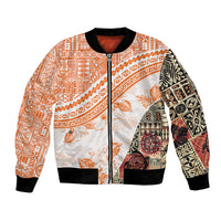Hawaiian Tapa Bomber Jacket Traditional Vintage Pattern Orange LT05 Unisex Orange - Polynesian Pride