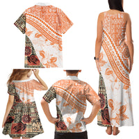 Hawaiian Tapa Family Matching Tank Maxi Dress and Hawaiian Shirt Traditional Vintage Pattern Orange LT05 - Polynesian Pride