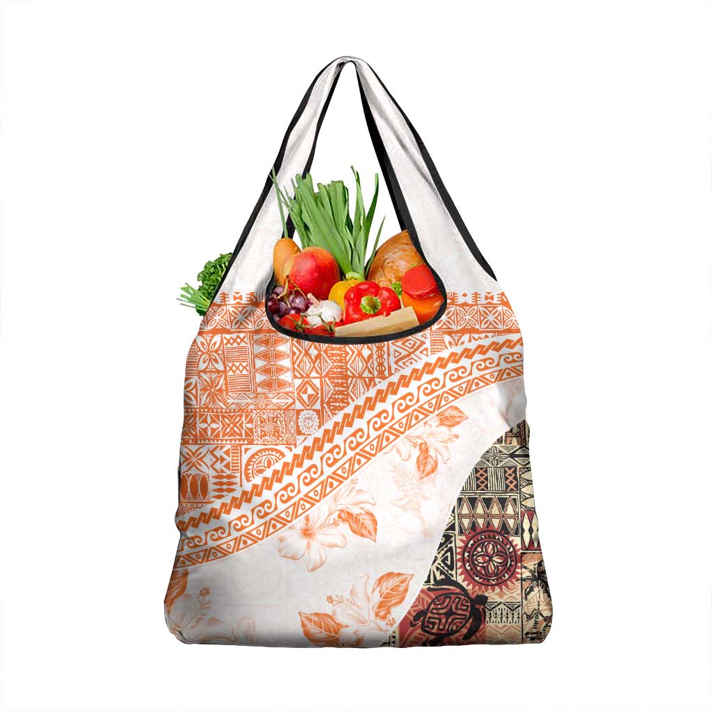 Hawaiian Tapa Grocery Bag Traditional Vintage Pattern Orange