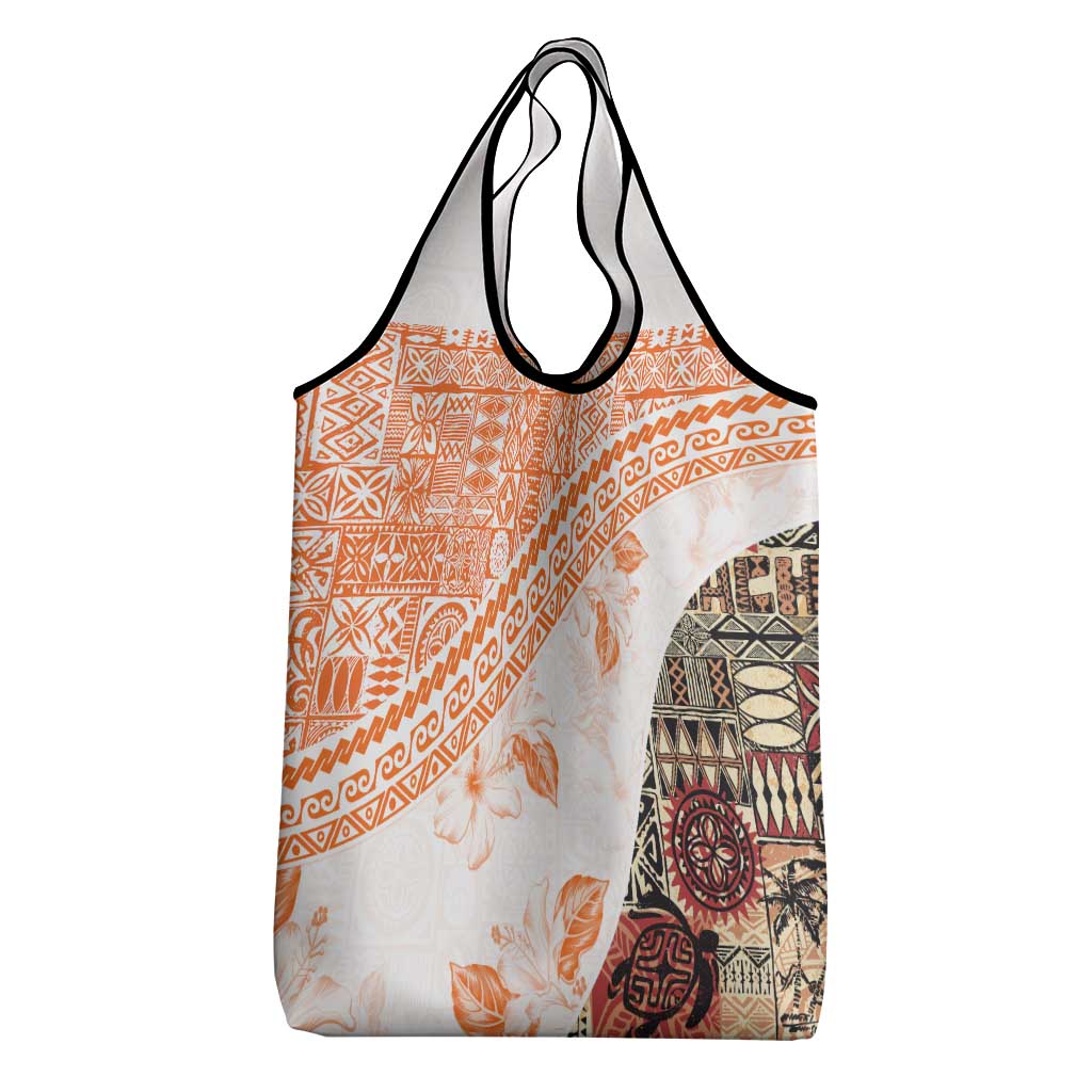 Hawaiian Tapa Grocery Bag Traditional Vintage Pattern Orange