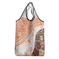 Hawaiian Tapa Grocery Bag Traditional Vintage Pattern Orange