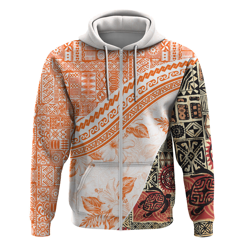 Hawaiian Tapa Hoodie Traditional Vintage Pattern Orange LT05 - Polynesian Pride