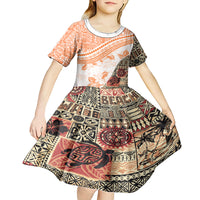 Hawaiian Tapa Kid Short Sleeve Dress Traditional Vintage Pattern Orange LT05 - Polynesian Pride
