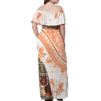 Hawaiian Tapa Off Shoulder Maxi Dress Traditional Vintage Pattern Orange LT05 - Polynesian Pride