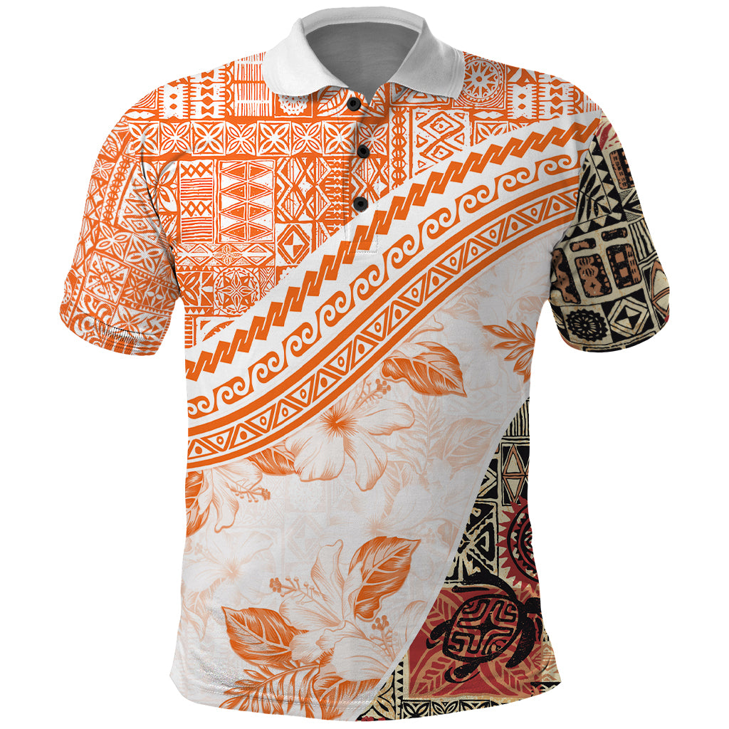 Hawaiian Tapa Polo Shirt Traditional Vintage Pattern Orange LT05 Orange - Polynesian Pride