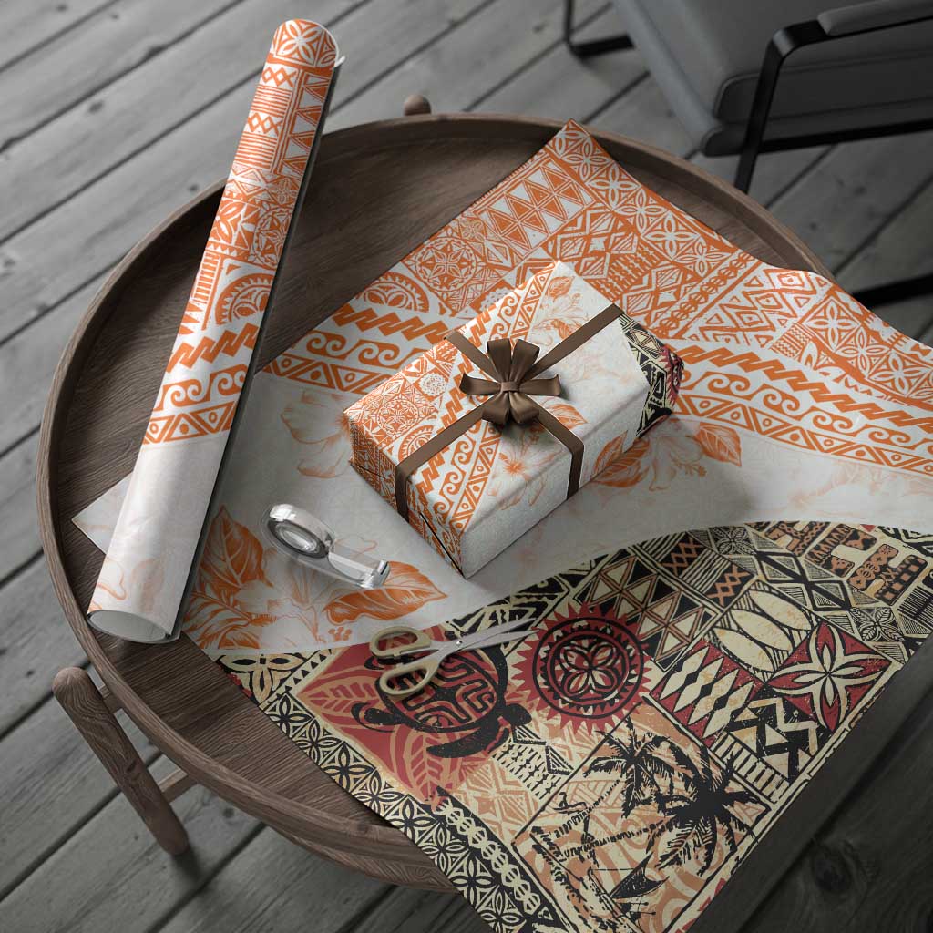 Hawaiian Tapa Wrapping Paper Traditional Vintage Pattern Orange - Polynesian Pride