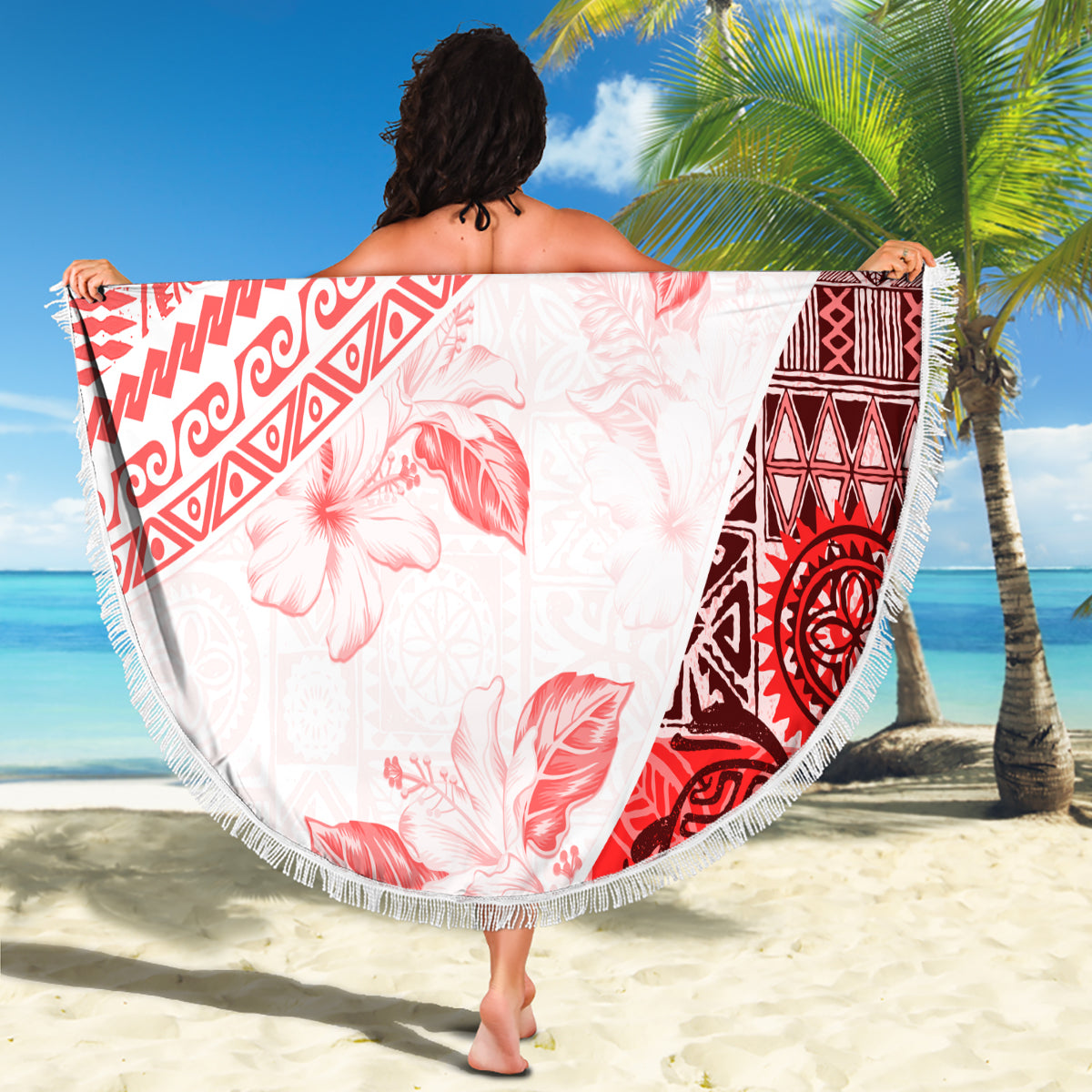 Hawaiian Tapa Beach Blanket Traditional Vintage Pattern Red LT05 - Polynesian Pride