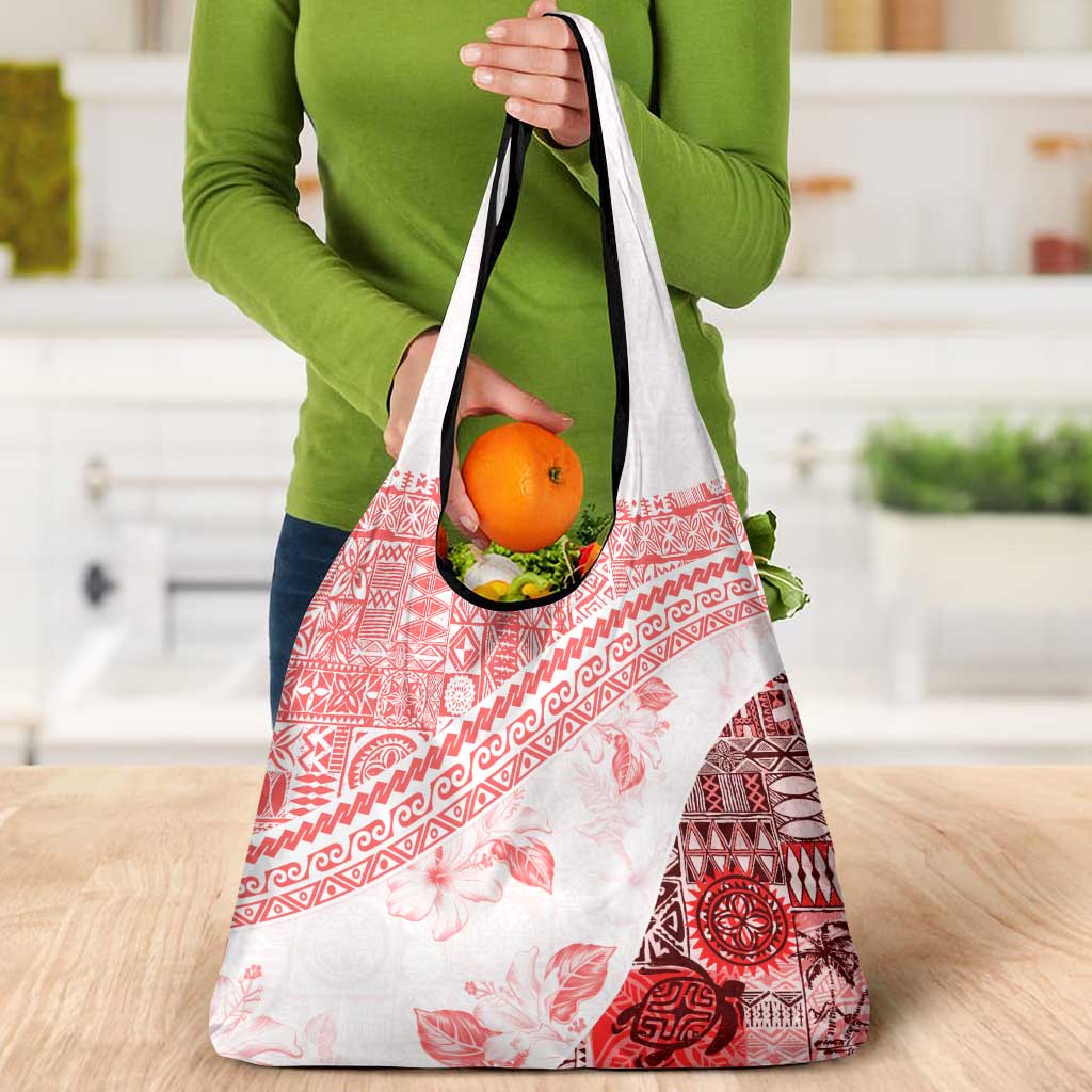 Hawaiian Tapa Grocery Bag Traditional Vintage Pattern Red