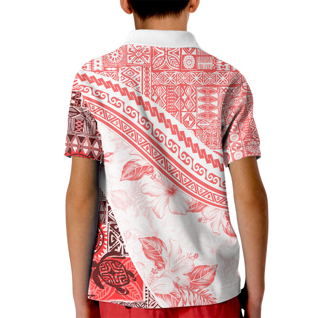 Hawaiian Tapa Kid Polo Shirt Traditional Vintage Pattern Red LT05 - Polynesian Pride