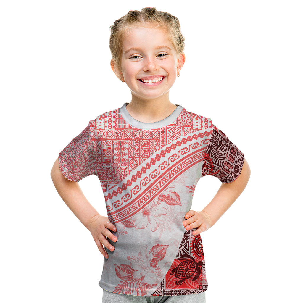 Hawaiian Tapa Kid T Shirt Traditional Vintage Pattern Red LT05 Red - Polynesian Pride