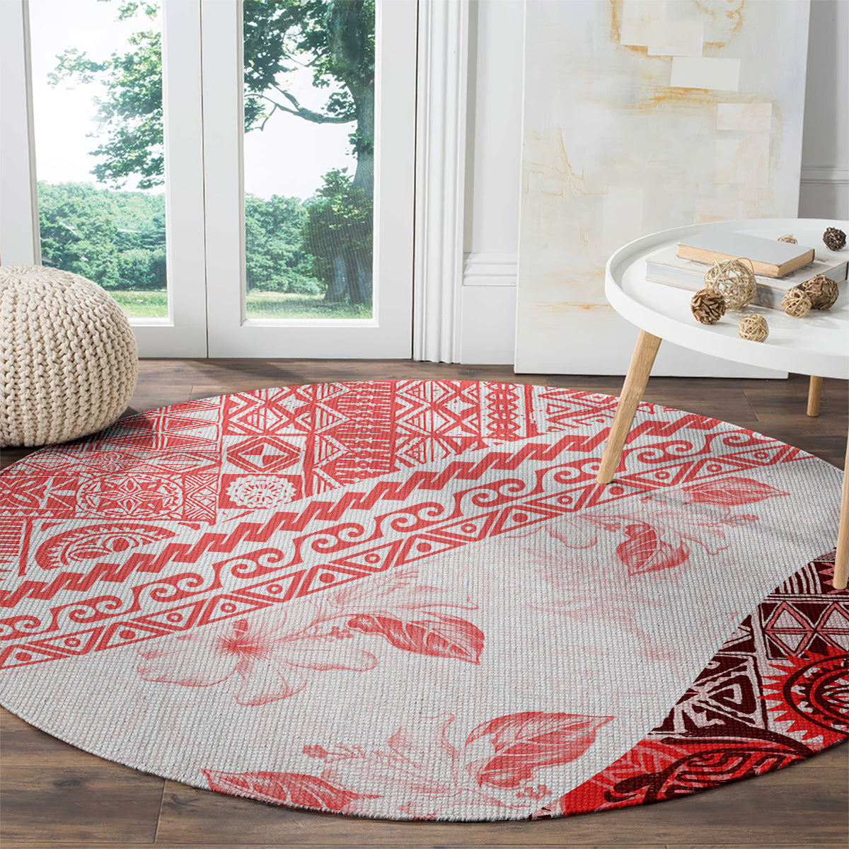 Hawaiian Tapa Round Carpet Traditional Vintage Pattern Red LT05 - Polynesian Pride