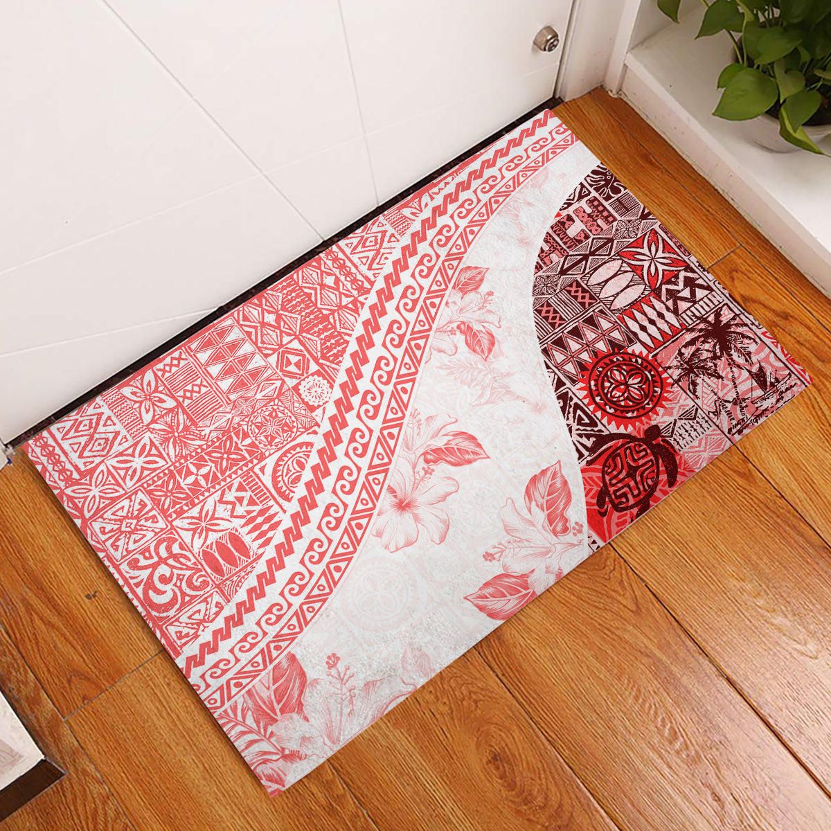 Hawaiian Tapa Rubber Doormat Traditional Vintage Pattern Red LT05 Red - Polynesian Pride