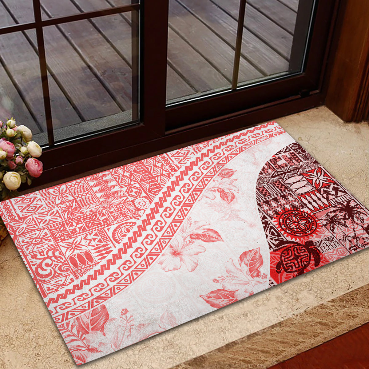 Hawaiian Tapa Rubber Doormat Traditional Vintage Pattern Red LT05 - Polynesian Pride