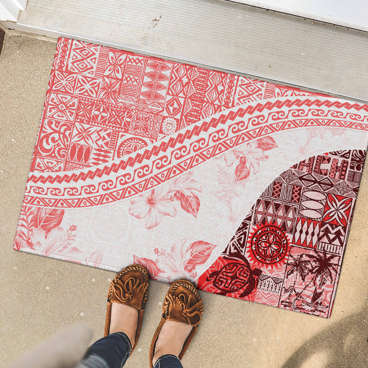 Hawaiian Tapa Rubber Doormat Traditional Vintage Pattern Red LT05 - Polynesian Pride