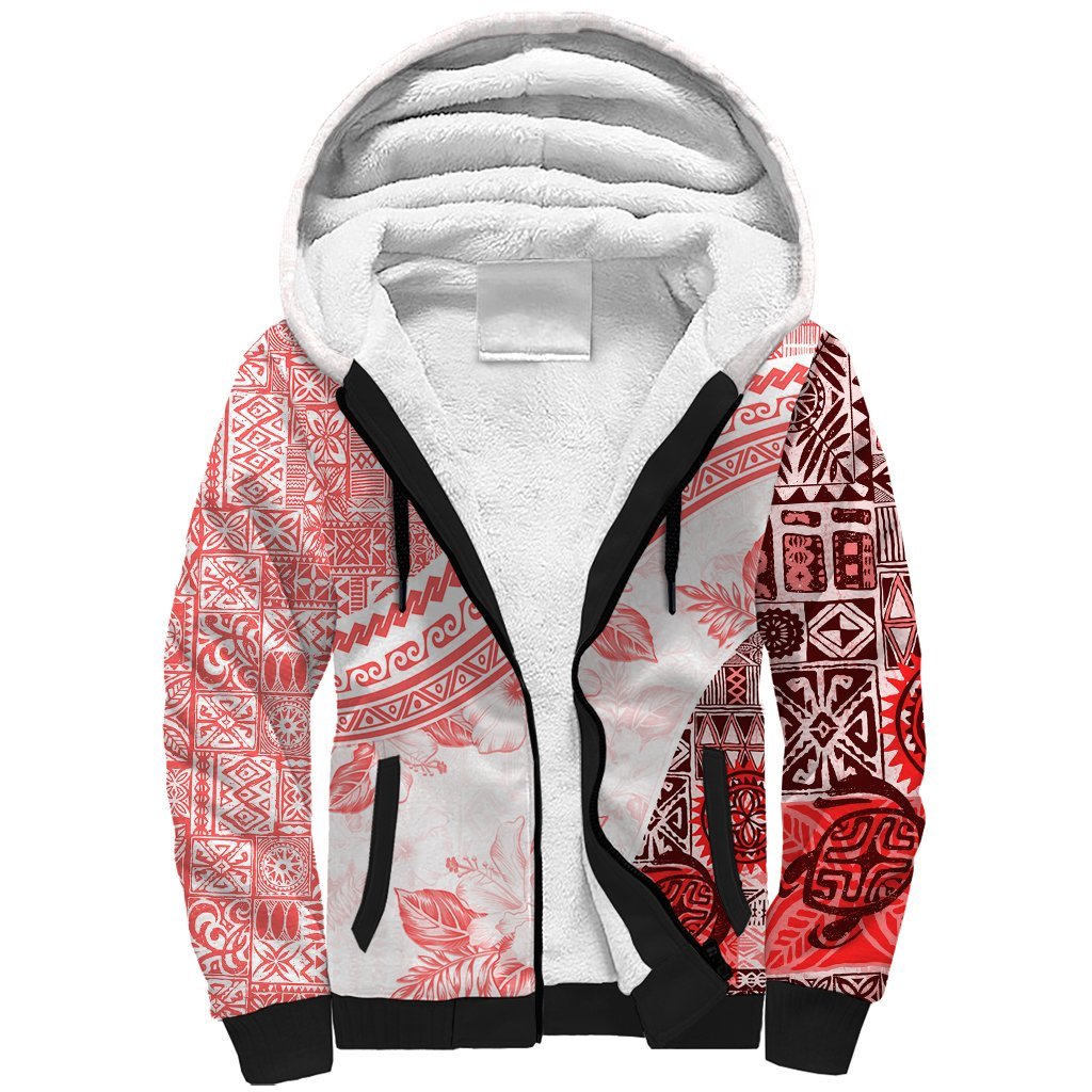Hawaiian Tapa Sherpa Hoodie Traditional Vintage Pattern Red LT05 Unisex Red - Polynesian Pride