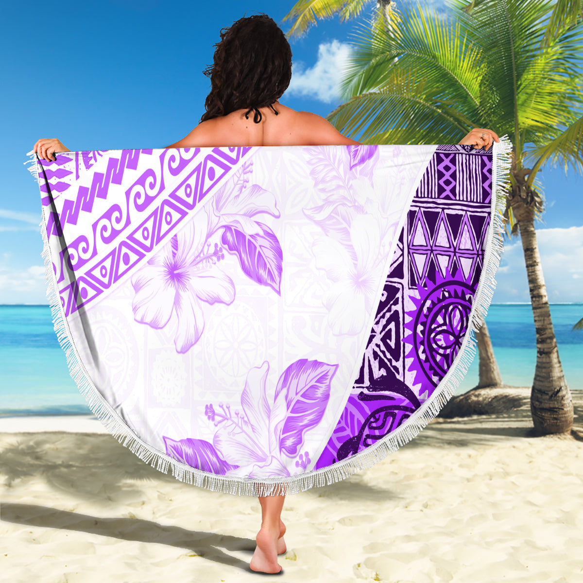 Hawaiian Tapa Beach Blanket Traditional Vintage Pattern Violet LT05 - Polynesian Pride