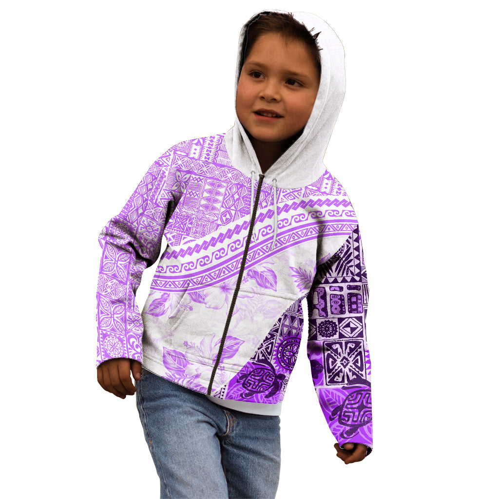 Hawaiian Tapa Kid Hoodie Traditional Vintage Pattern Violet LT05 - Polynesian Pride
